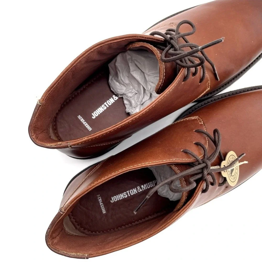 NWT Johnston & Murphy Men's Brown Leather Chukka Boots Size 10.5 M Genuine Crepe